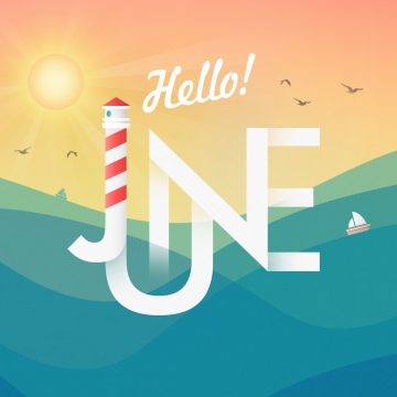 Hello June, Summer, 5K, June (Month), Sunny day, Lighthouse, Ocean, Illustration