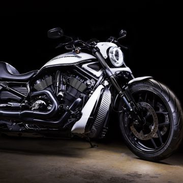 Harley-Davidson, Black background, Motorcycle, White, 5K