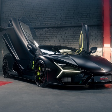 Lamborghini Revuelto, Matte black, Hybrid sports car, 5K