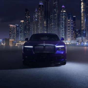 Rolls-Royce Black Badge Spectre, Night, 2025, 8K, Purple aesthetic, Dubai City, 5K