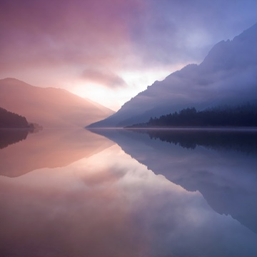 OS X Lion, Tranquil, Lake, Mountains, Reflection, Mist, Landscape, Mac OS X, Stock, 5K
