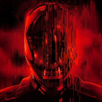 Tron: Ares, Glitch, Red, 5K, 8K, 2025 Movies, Dark background, Helmet, Fragments