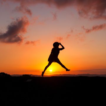 Sunrise, Silhouette, Woman, Jumping, Girl, Clouds, Happy Mood, 5K