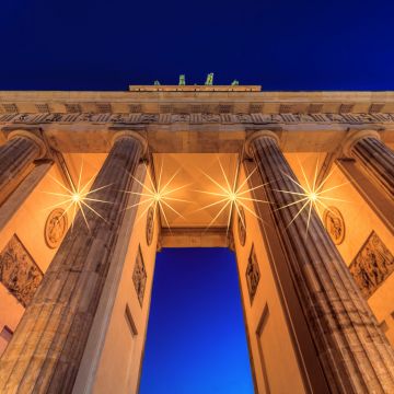 Brandenburg Gate, Berlin, Germany, Low Angle Photography, Lights, Night, Blue Sky, Arch