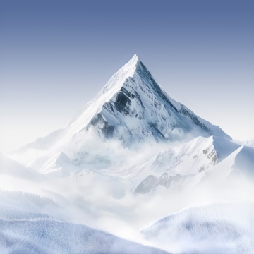 Winter, Mountain Landscape, Snowy Mountains, Clouds, White aesthetic, Mountain Peak, 5K