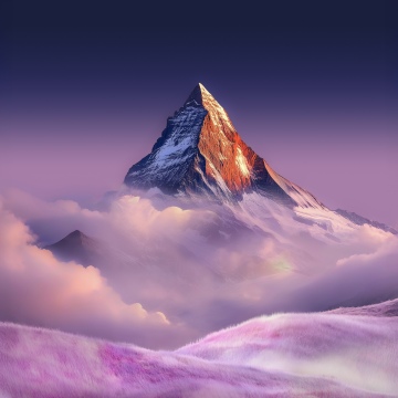 Mountain Peak, Landscape, Purple aesthetic, Sunset, Clouds, 5K