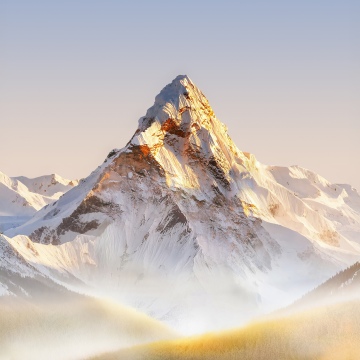 Mountain Landscape, Foggy, Snow, 5K, Stock, Daytime, Sunny day