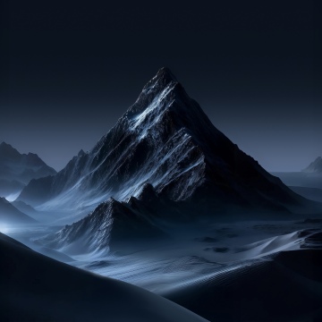 Mountain Landscape, Night, Snow, Dark blue, Ethereal, 5K, Stock