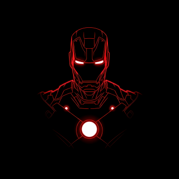 Iron Man, Red glow, AMOLED, Outline, Minimalist, 5K, Black background, Marvel Superheroes