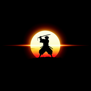 Samurai, Silhouette, Minimalist, AMOLED, Black background, 5K