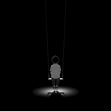 Boy, Alone, Swing, Minimalist, Solitude, AMOLED, Black background, 5K