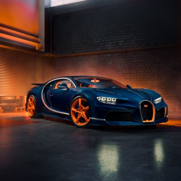 Bugatti Chiron Super Sport, Garage, Hypercars, Blue and Orange, 5K