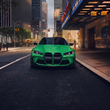BMW M4, Urban, 5K, Green car, Sports cars, City street