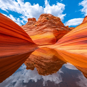 The Wave, Arizona, Sandstone plateau, Reflection, Canyon, Desert, Rock formations, Coyote Buttes, Utah, 5K