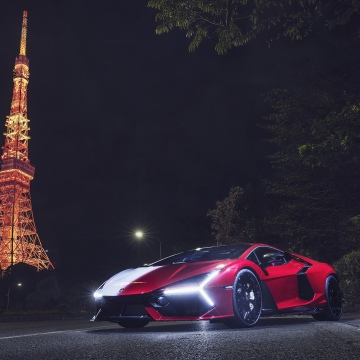 Lamborghini Revuelto Animae, Tokyo Tower, Night, Japan, 5K, 8K