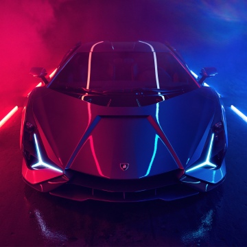 Lamborghini Sián Roadster, Neon, 5K, Supercars, Red and blue