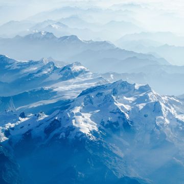 Swiss Alps, Snow covered, Mountains, Glacier, Switzerland, Mountain Peak, Aerial, Fog