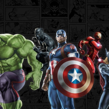 Marvel Superheroes, Poster, Hulk, Captain America, Iron Man, Thor, Black Panther, Dark background, Marvel Comics