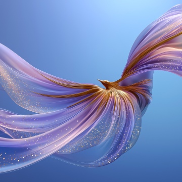 Abstract bird, Golden dots, Purple aesthetic, Blue background, Sparkles