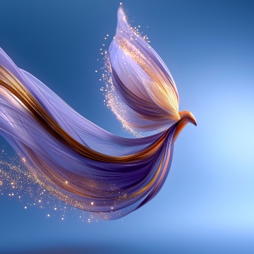Abstract bird, Ribbons, Purple abstract, Blue background, Sparkles