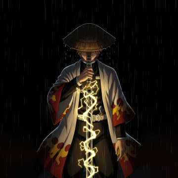 Zenitsu Agatsuma, AMOLED, Thunder Breathing, Black background, Demon Slayer: Kimetsu no Yaiba, 5K, Lightning