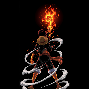 Monkey D. Luffy, Red Hawk, One Piece, AMOLED, Black background, 5K, Fire effect