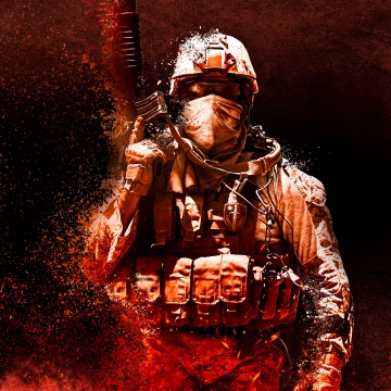 Soldier, Tactical gear, Fire effect, Intense, Dark red