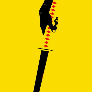 Kill Bill, Katana, 5K, Minimalist, Yellow background, Assassin