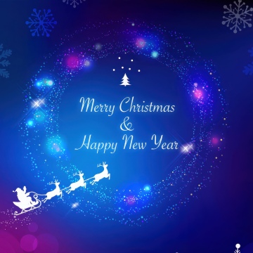 Merry Christmas, Sparkling, Happy New Year, Santa Claus chariot, Snowflakes, Blue background