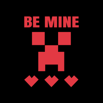 Be Mine, Minecraft, Red hearts, AMOLED, Black background, 5K, Valentine's Day, Creeper, Pixel art