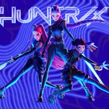 KPop Demon Hunters, Blue aesthetic, 5K, Mira (Huntrix), Rumi (Huntrix), Zoey (Huntrix)