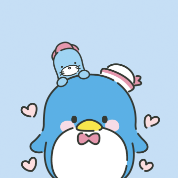 Tuxedo Sam, Chip (Sanrio), Light blue, 5K, Blue aesthetic, Cute cartoon, Love hearts