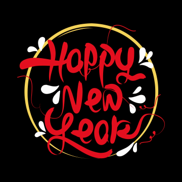 Happy New Year, Calligraphy, New year greetings, 5K, AMOLED, Black background