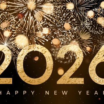 Happy New Year 2026, Fireworks, New Year celebrations, Golden letters, Black and gold, 5K