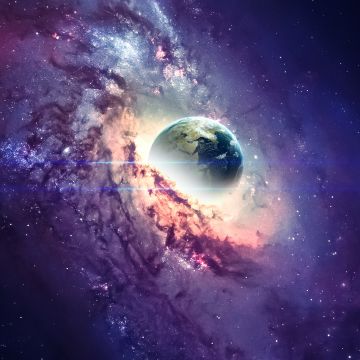 Earth, Nebula, Galaxy, Milky Way, Stars, Purple background, Cosmos, Planet