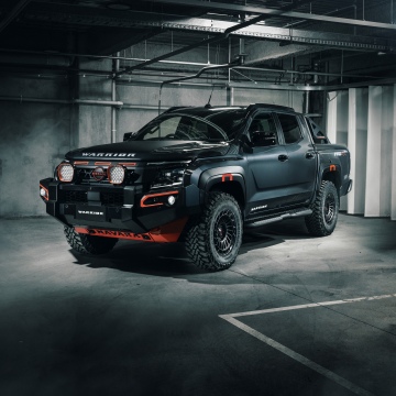 Nissan Navara Warrior Concept, 2025, 5K, 8K, Off-Road Trucks, Matte black, Rugged, Parking garage, Pickup truck