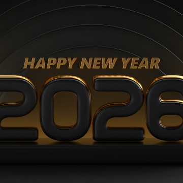 Happy New Year 2026, Black and gold, 3D text, 2026 New Year