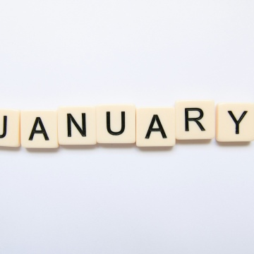 January, Scrabble letters, 5K, White background, Typography