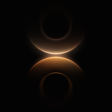 Glowing, Rings, Symmetry, Dark background, Golden yellow, 5K