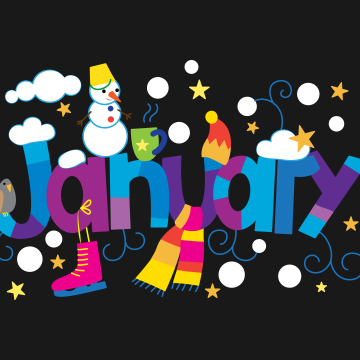 January, Illustration, Colorful, Snowman, Dark background, 5K