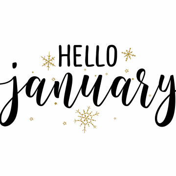Hello January, Winter, Snowflakes, Calligraphy, White background, 5K