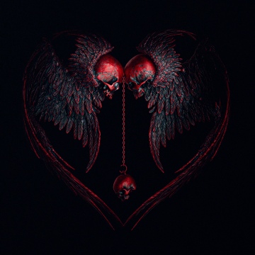 Heart shape, Skulls, Gothic, Angel wings, AMOLED, Black background, 5K