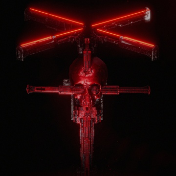 Mysterious, Artifact, Skull, Neon art, Red glow, Black background, 5K
