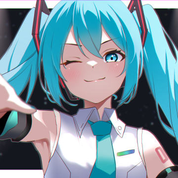 Hatsune Miku, Vocaloid, Anime girl, Winking, Blue hair, Digital Art