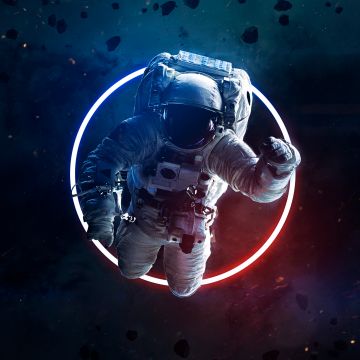 Astronaut, Neon light, Asteroids, Space suit, Space Travel, Space Adventure