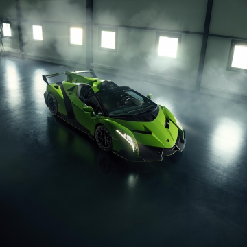 Lamborghini Veneno Roadster, 8K, Supercars, Green car, Garage, 5K, Albert Spiess Collection