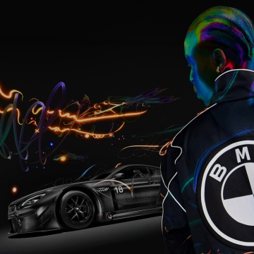 PUMA x BMW M Motorsport, BMW M6 GT3, 12K, Sports cars, Neon art, Dark background, 5K, 8K
