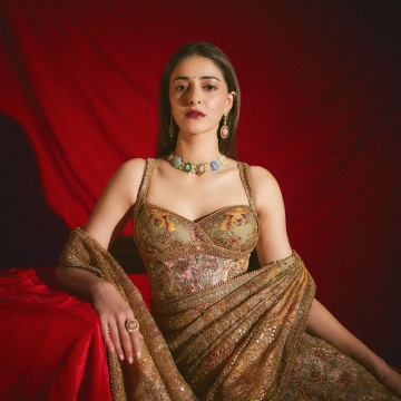 Ananya Panday, Traditional, Indian actress, Red background, 5K