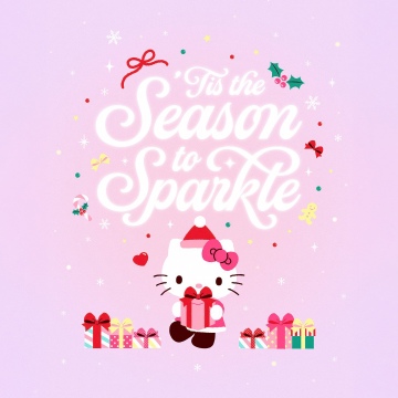 Hello Kitty, Christmas gifts, Sparkling, Pink background, Pink aesthetic, Sanrio, Christmas decoration, 5K, Baby pink