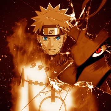 Naruto Uzumaki, Nine tailed fox, Kurama, 5K, Broken screen